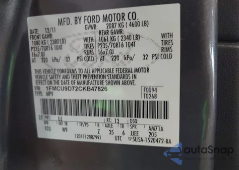 2012 Ford Escape Xlt from USA, damaged, VIN 1FMCU9D72CKB47826